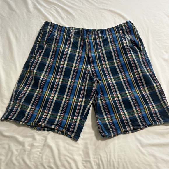 Mossimo Supply Co. Other - Mossimo Supply Co Mens Plaid Shorts Navy Blue Green Yellow Size 40 Flat Front